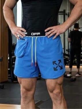 NWT Off-White c/o Virgil Abloh Active Two Layer Stretch-Jersey Blue Shorts SZ XS
